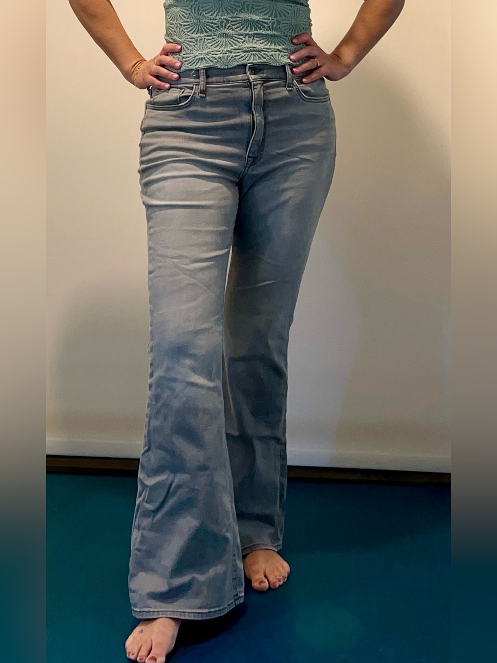 Hudson “Heidi” High Rise Flare Jeans in Grey Wash